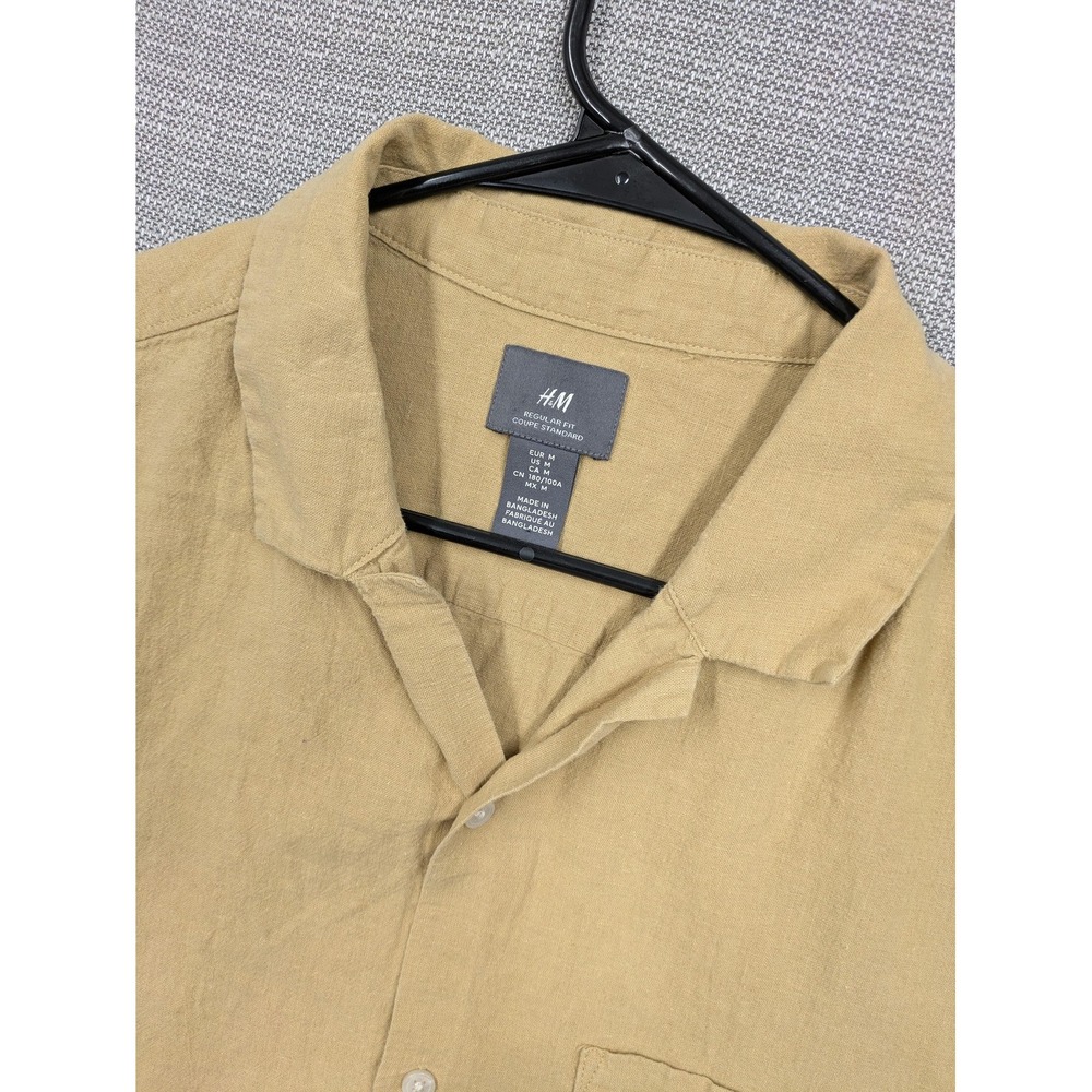 H&M Linen Cotton Shirt Mens Medium Beige Short Sleeve Button Up Casual Summer